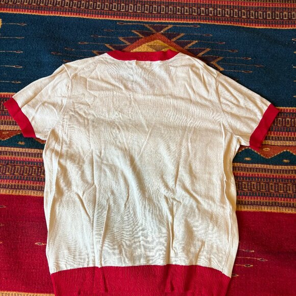 ME369 Cotton Ringer Tee – Hawaiian Dance Graphic, Red Trim, Size M - Picture 3 of 4